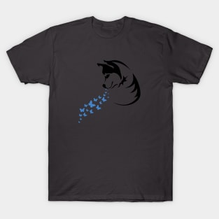 Siberian Husky Dog Silhouette with Butterflies T-Shirt